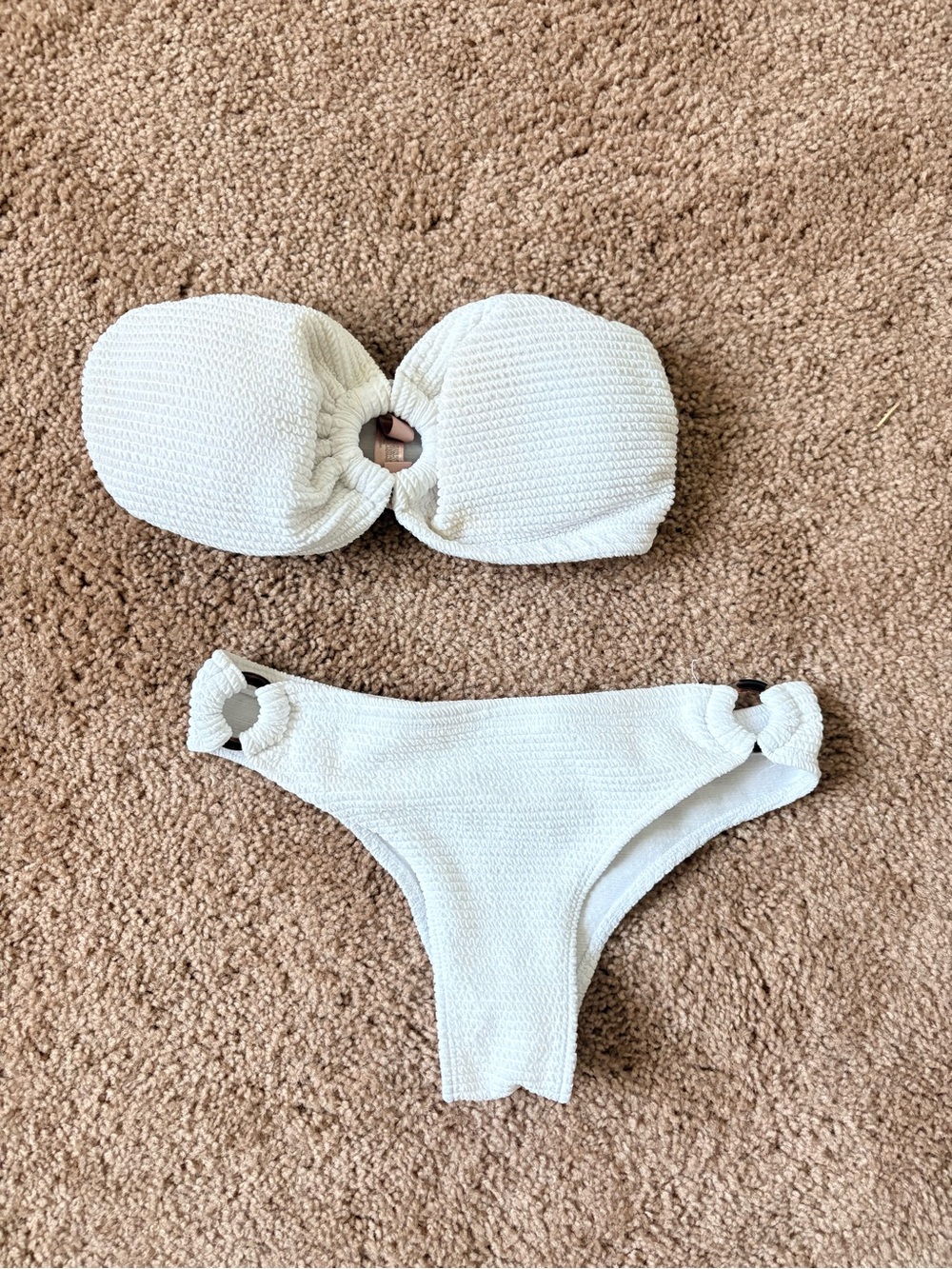 Girls' Cream Textured Ring-Detail Bikini Bottoms